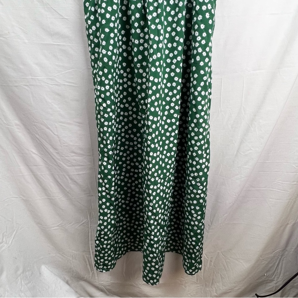 Boho Peasant Green White Floral Maxi Dress Size L - Picture 7 of 9